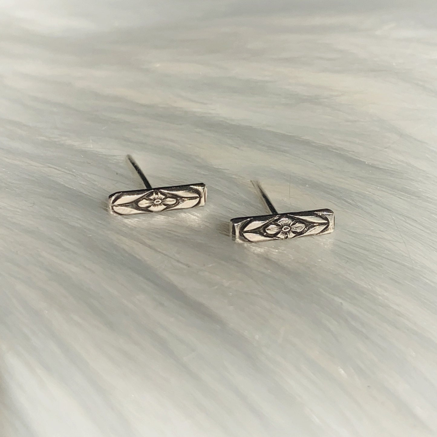 Flower Bar Studs in Sterling Silver