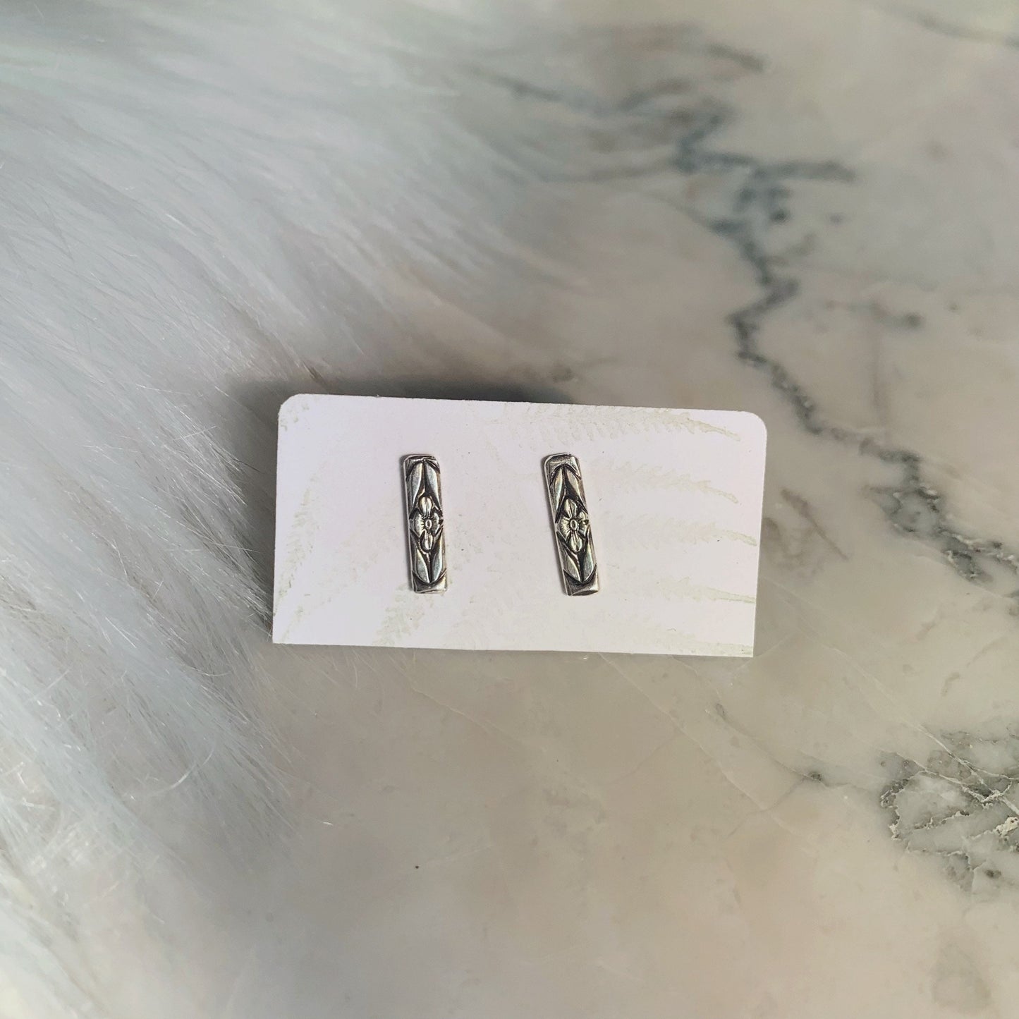 Flower Bar Studs in Sterling Silver