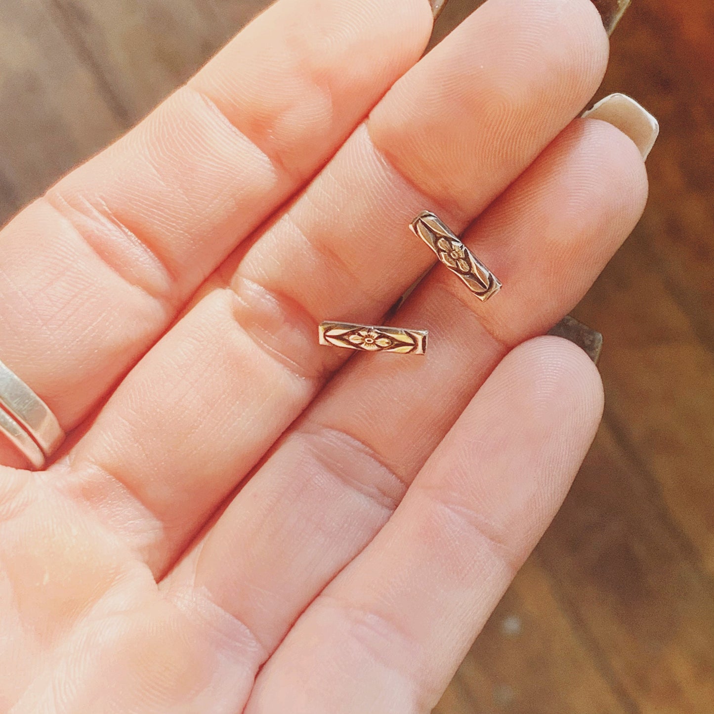 Flower Bar Studs in Sterling Silver