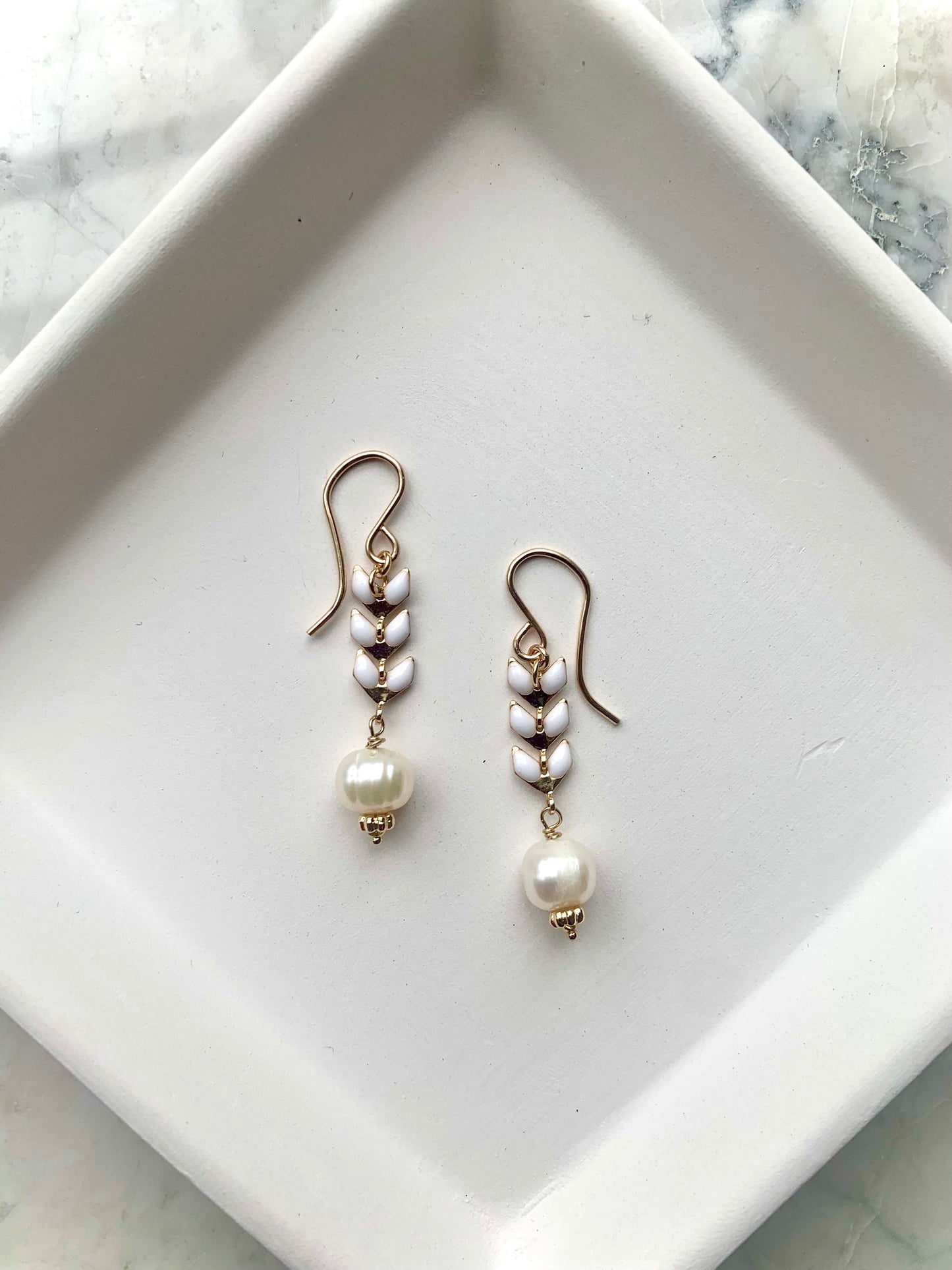 Pearl and Enamel Chevron Earrings
