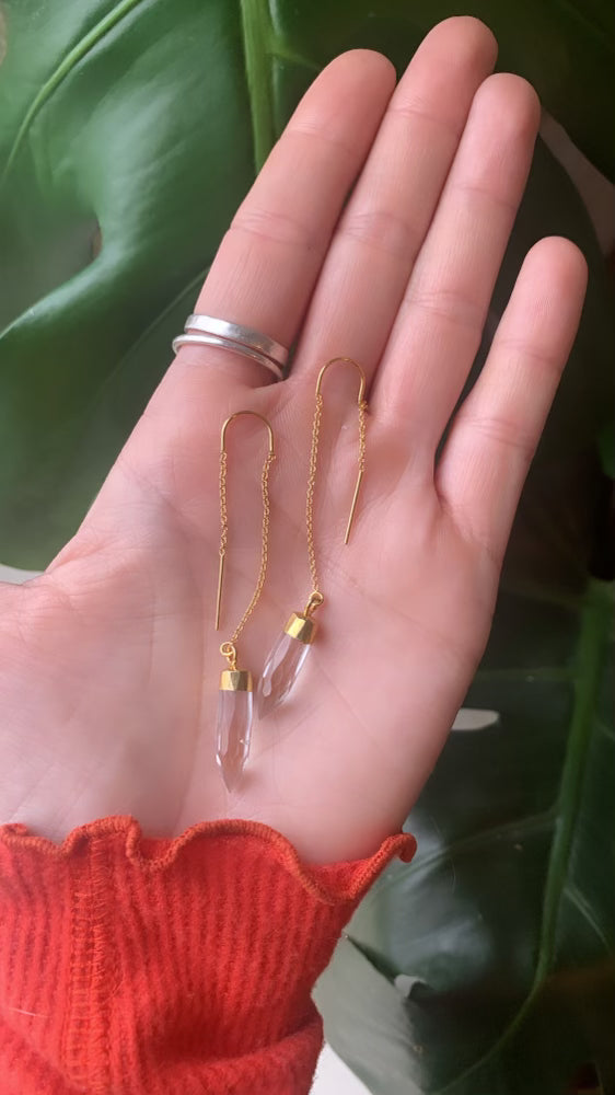 Large Crystal Quartz Point Gold Threaders