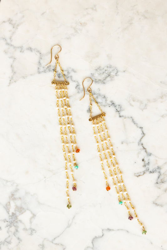 Pearl & Gemstone Fringe Earrings