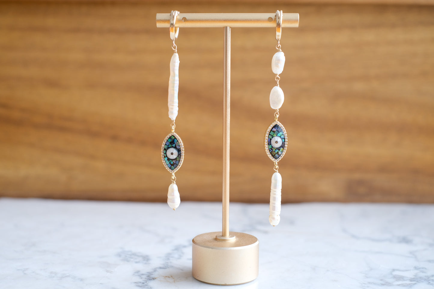 Evil Eye & Freshwater Pearl Earrings