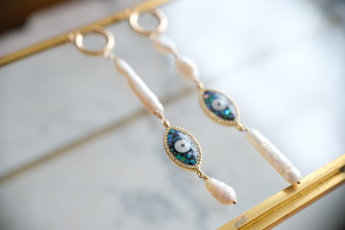 Evil Eye & Freshwater Pearl Earrings