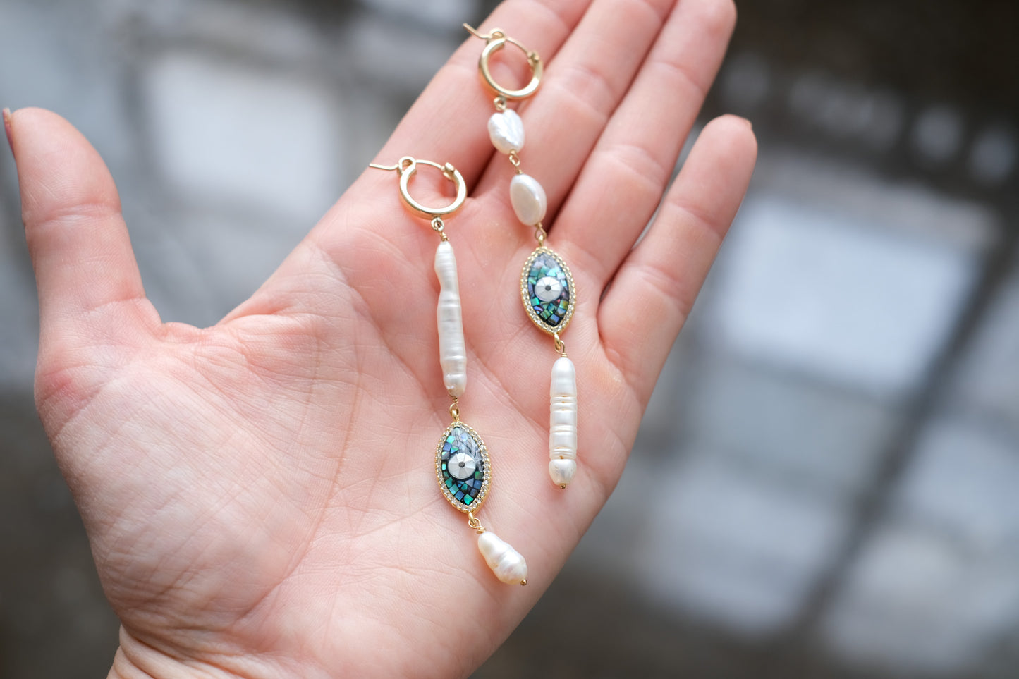 Evil Eye & Freshwater Pearl Earrings