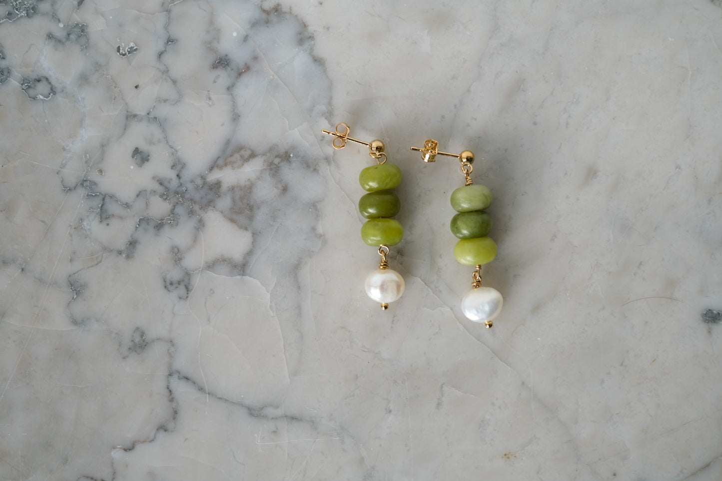 Jade & Pearl Gold Post Earrings