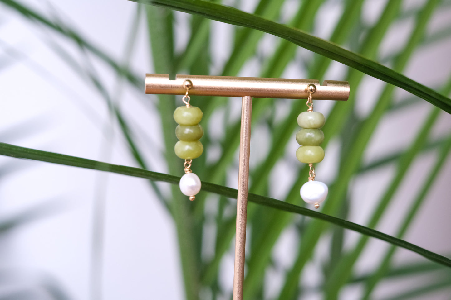 Jade & Pearl Gold Post Earrings