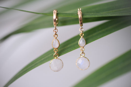 Moonstone Drop Gold Hoops