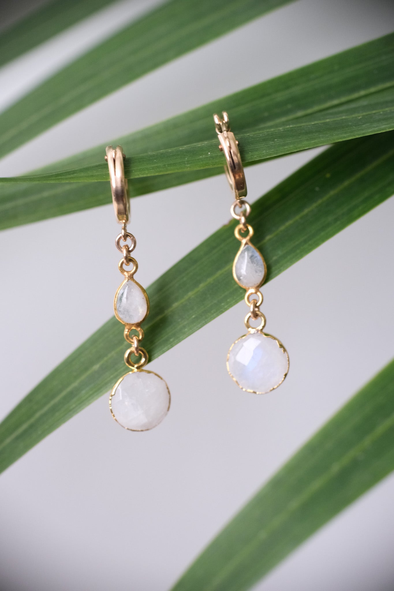 Moonstone Drop Gold Hoops