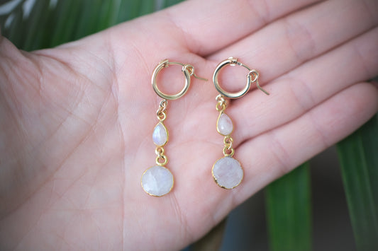 Moonstone Drop Gold Hoops