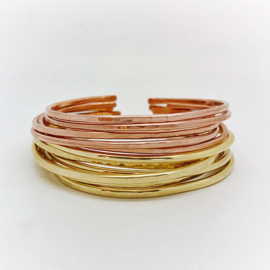 Brass and Copper handmade hammered bangle bracelets