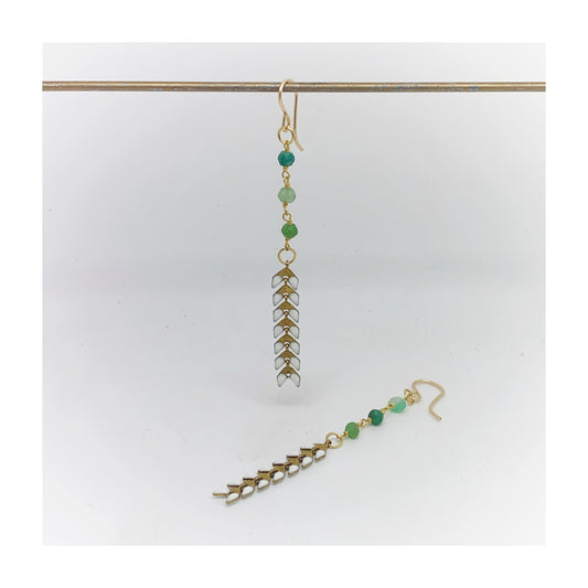 Green Chrysoprase Rosary and Enamel Dangle Earrings