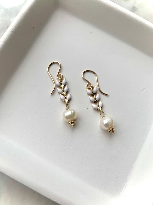 Pearl and Enamel Chevron Earrings