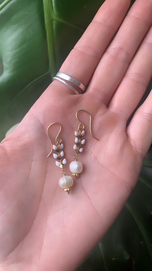 Pearl and Enamel Chevron Earrings