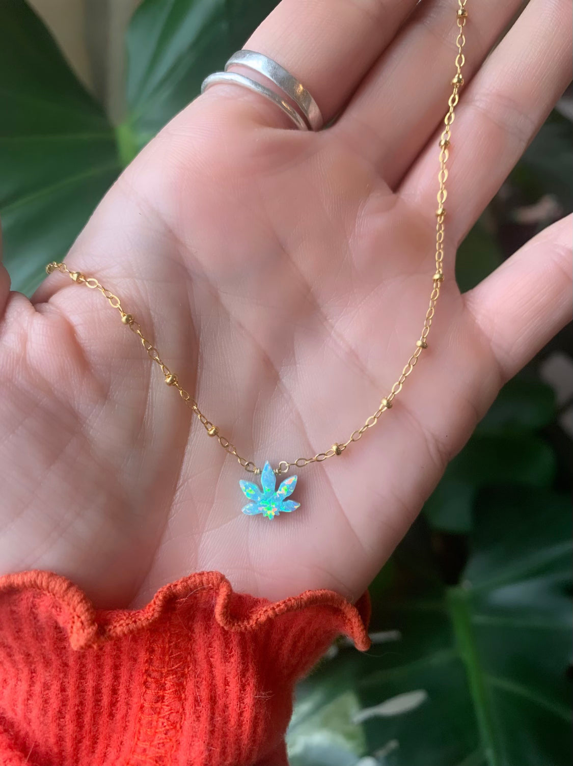 Opal Weed Leaf Necklace